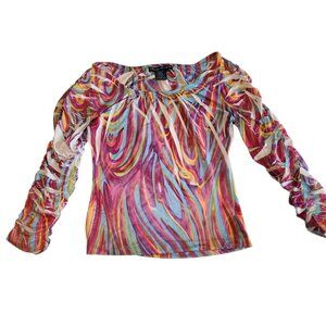 Simply Irresistible‎ Colorful Blouse Cinched Sleeves Off Shoulder Medium EUC